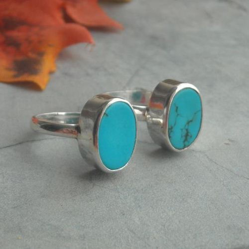 Sterling silver turquoise ring - Gemstone ring - Artisan silver ring