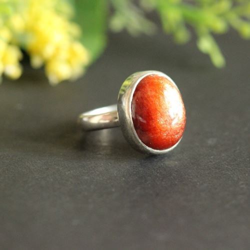 Sunstone ring, Artisan sun stone ring, Sterling silver artisan ring