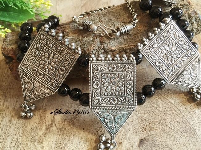 Artisan sterling silver black onyx necklace