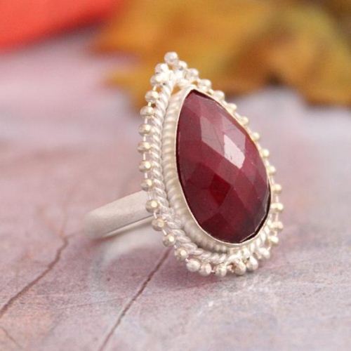 Teardrop ruby ring Bezel set