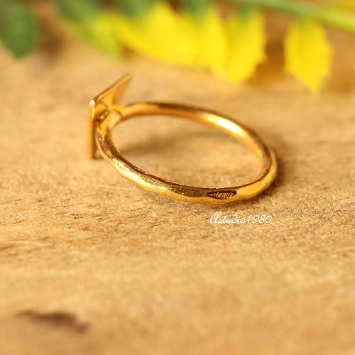 Triangle ring 18 k gold hammered handmade ring gold stack ring