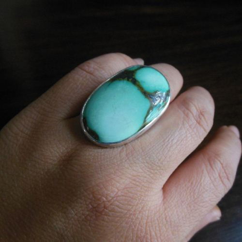 Turquoise Ring - Artisan ring - Gemstone cabochon silver ring