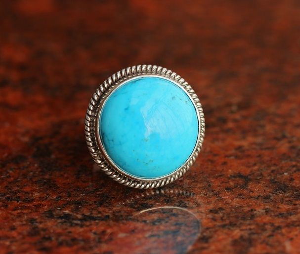 Rope design silver turquoise ring - Statement ring 