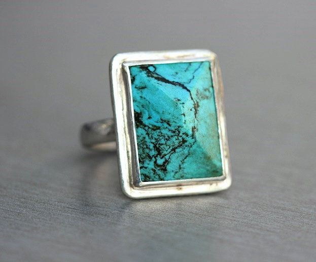 Artisan statement ring Stabilized turquoise