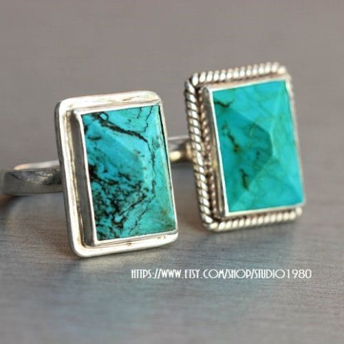 Artisan statement ring, Stabilized turquoise sterling silver ring