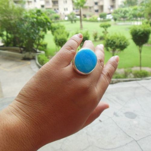 Turquoise Silver Ring, Bold Statement oval cabochan ring
