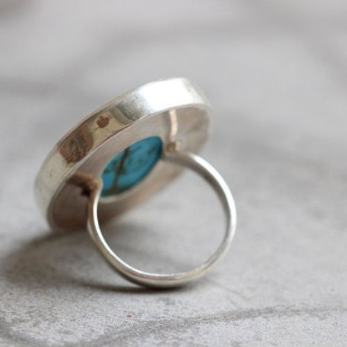 Turquoise Silver Ring, Bold Statement oval cabochan ring
