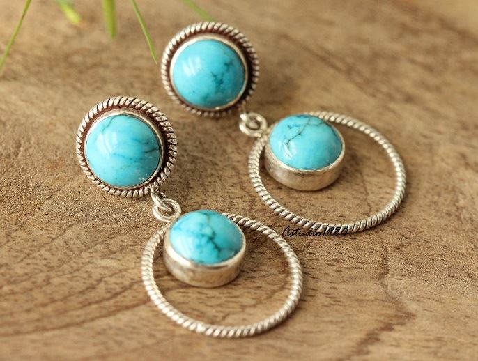 Turquoise gemstone earrings Handmade sterling silver