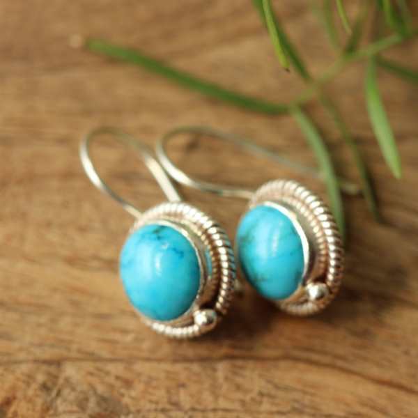 Turquoise gemstone earrings Handmade sterling silver