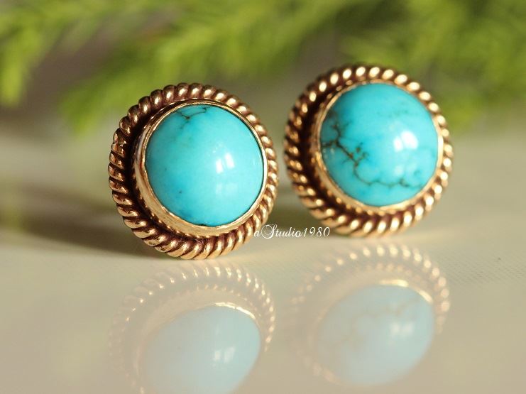 Turquoise gold earring 14k yellow