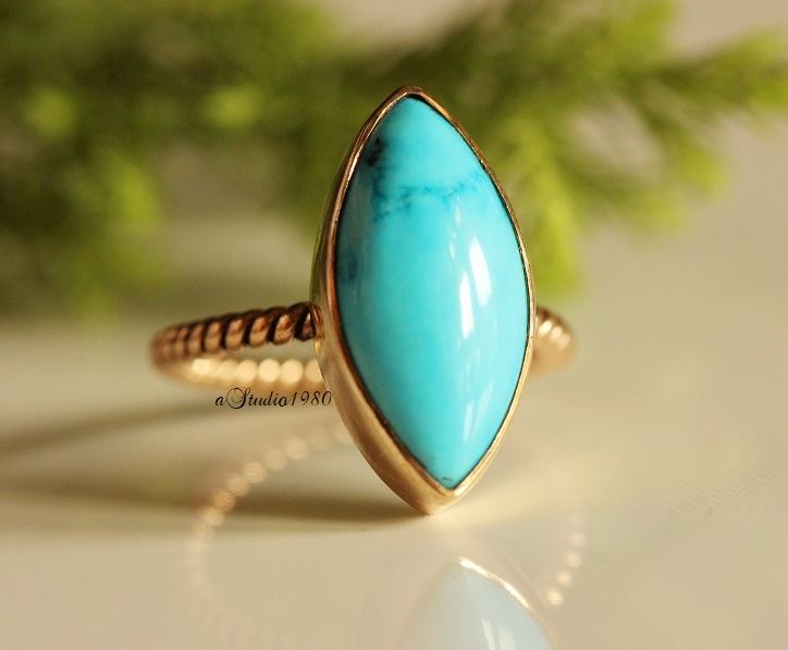Turquoise gold ring 14k yellow