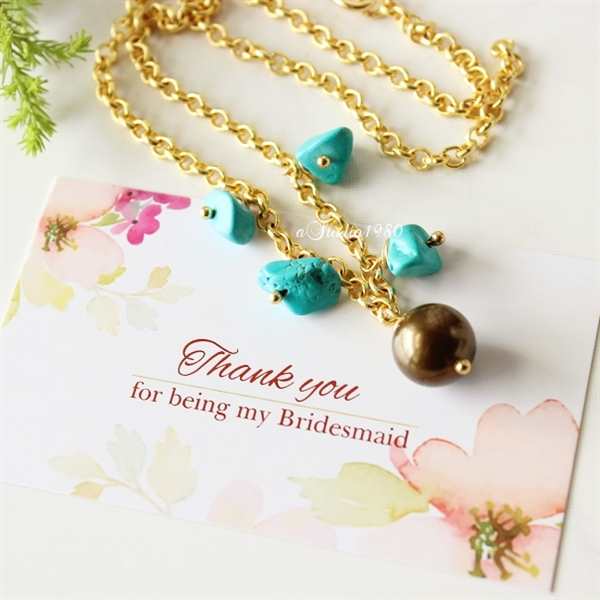 Turquoise pearl bridesmaid set - bridesmaid gifts - gold plated 