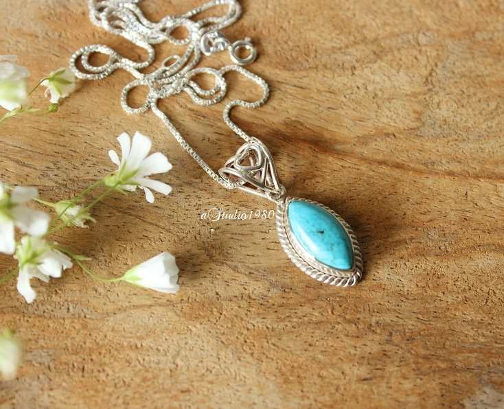 Turquoise pendant - Bezel rope pendant - OOAK pendant - Blue 