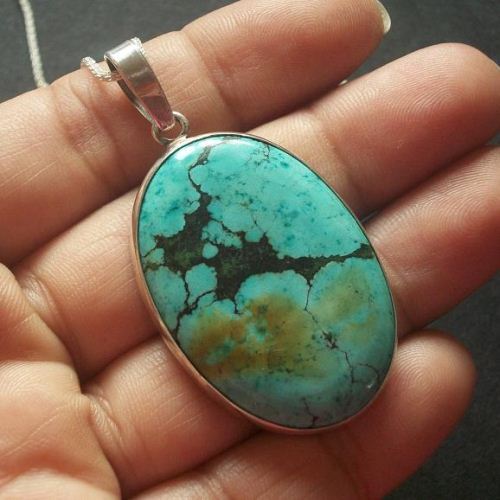 Turquoise pendant, Artisan pendant, Natural turquoise silver necklace