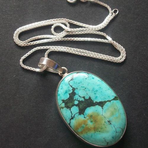 Turquoise pendant, Artisan pendant, Natural turquoise silver necklace
