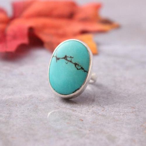 Turquoise ring, Oval stone ring, Artisan bold gemstone silver ring