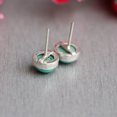 Turquoise stud earrings, Cabochon earrings, Gemstone silver studs