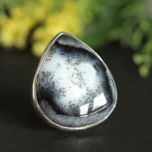 Unique Dendritic Opal Statement ring, Artisan Gemstone Silver Jewelry