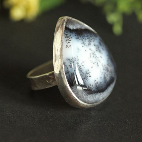 Unique Dendritic Opal Statement ring, Artisan Gemstone Silver Jewelry