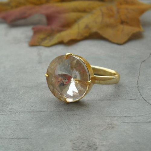 Vermeil ring, Gold ring,Crystal ring, Promise ring,Swarovski crystal ring, Vintage crystal ring - Size 6 Other sizes also available