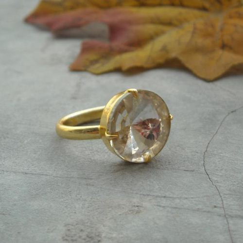 Vermeil ring, Gold ring,Crystal ring, Promise ring,Swarovski crystal ring, Vintage crystal ring - Size 6 Other sizes also available