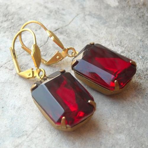 Warm Garnet vintage jewels crystal vintage brass earrings