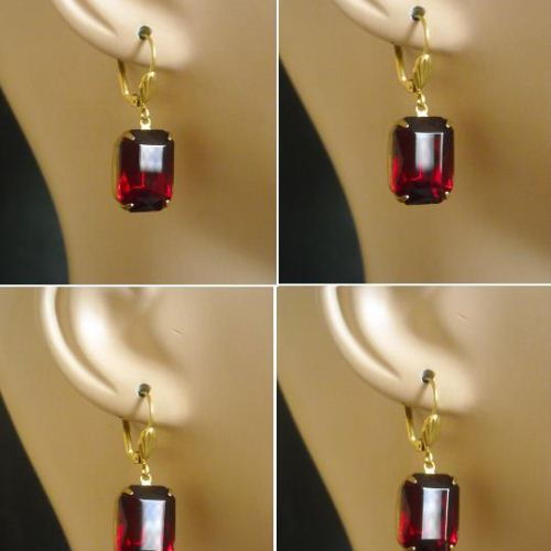 Warm Garnet vintage jewels crystal vintage brass earrings