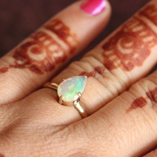 Genuine Opal Engagement ring gift, 18k gold opal wedding ring