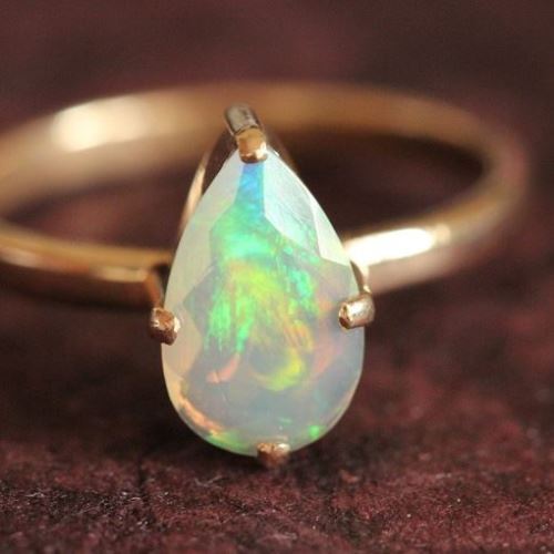 Genuine Opal Engagement ring gift, 18k gold opal wedding ring