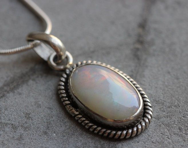 White Opal pendant necklace Genuine