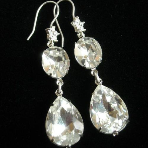 White crystal dangle bridal wedding