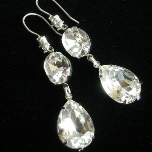 White crystal dangle bridal wedding earrings - artisan earrings