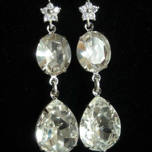 White crystal dangle bridal wedding earrings - artisan earrings