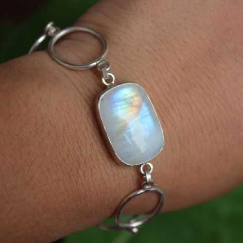 Sterling silver rainbow moonstone bracelet