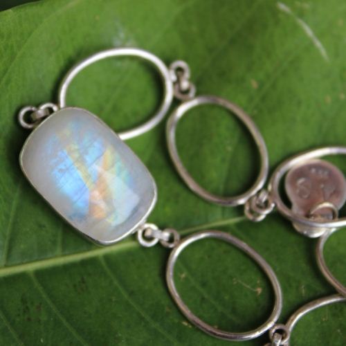 Sterling silver rainbow moonstone bracelet