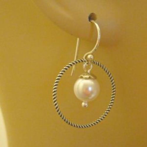 clasic pearl swarovski crystal circle drop earrings