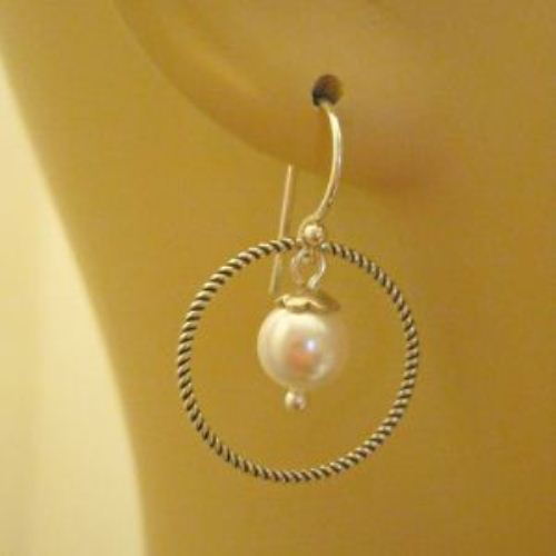 clasic pearl swarovski crystal circle drop earrings