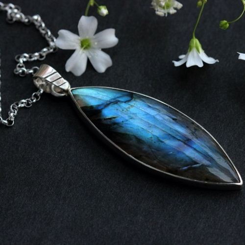 Marquise Blue Labradorite pendant chain, Handmade silver jewelry