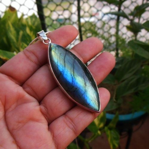 labradorite pendant necklace - Blue Artisan silver pendant