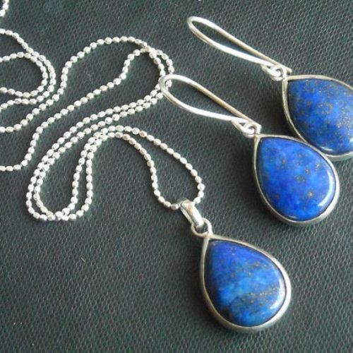 lapis lazuli pendant earrings set