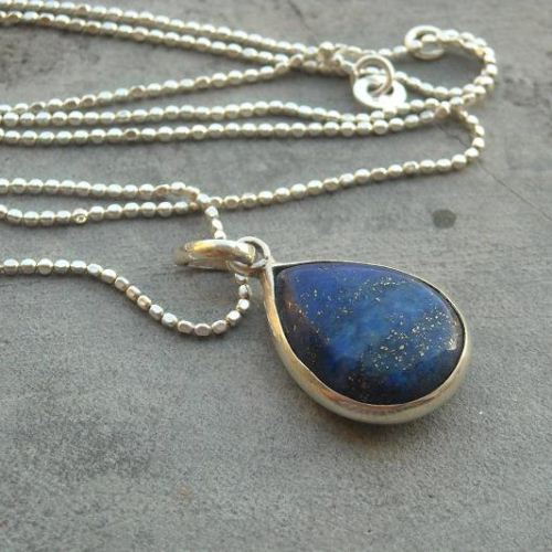 lapis lazuli pendant earrings set - tear drop denim blue jewelry set