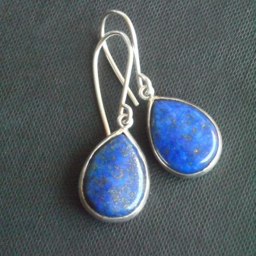lapis lazuli pendant earrings set - tear drop denim blue jewelry set